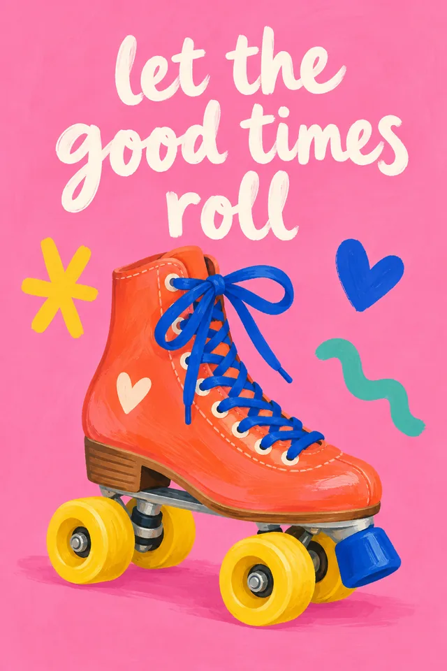 Let the good times roll greeting card with a bright roller skate